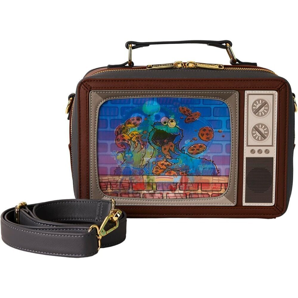 Sesame Street Lenticular Retro TV Crossbody Bag Vegan Leather Adjustable